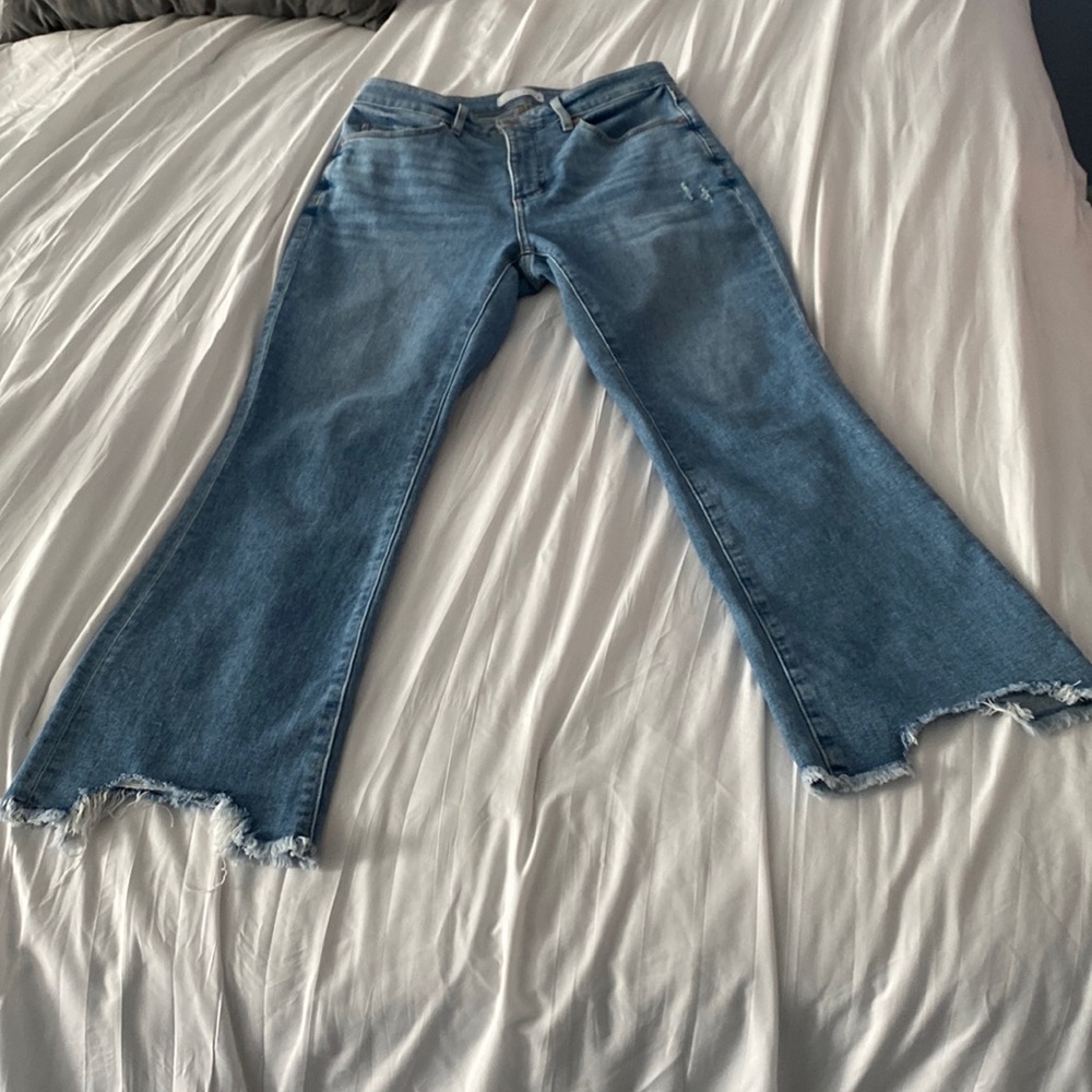 LOFT, curvy high waist, flare crop, light denim